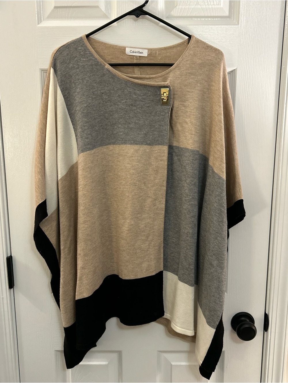 Calvin Klein Colorblock Poncho in Beige, Gray, Black, Cream